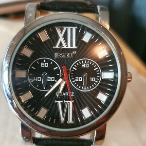 2 for $20😃Jesou Silver/Black Leather Men's Watch